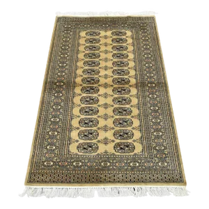 Bokhara Rug 3’2” X 5’2” Beige Wool Tribal Hand-Knotted Oriental Carpet