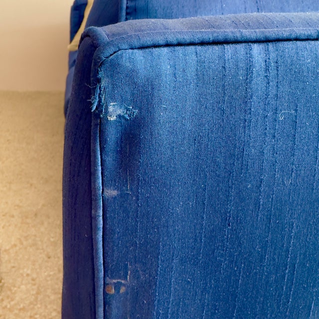 1980s Art Deco Chinoiserie Style Royal Blue Allover Upholstered 3-Seater Sofa For Sale - Image 15 of 16