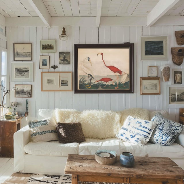 Romantic and glamorous, this antique Flamingo scene adds that special vintage charm to any room, whether in Hollywood,...