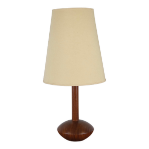 1960s Solid Danish Teak Bulbous Lamp & Shade