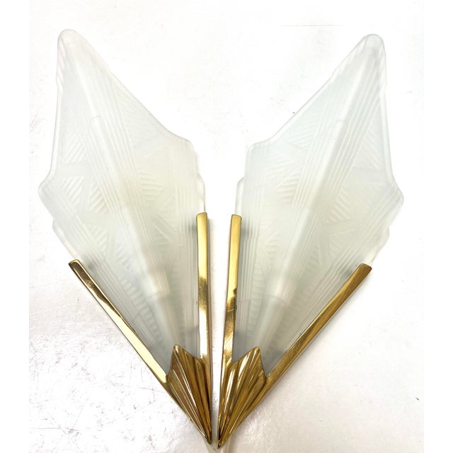 Art Deco Style Triangle Glass Brass Wall Lights Sconces, Sweden, 1980s, Set of 2 For Sale - Image 14 of 14