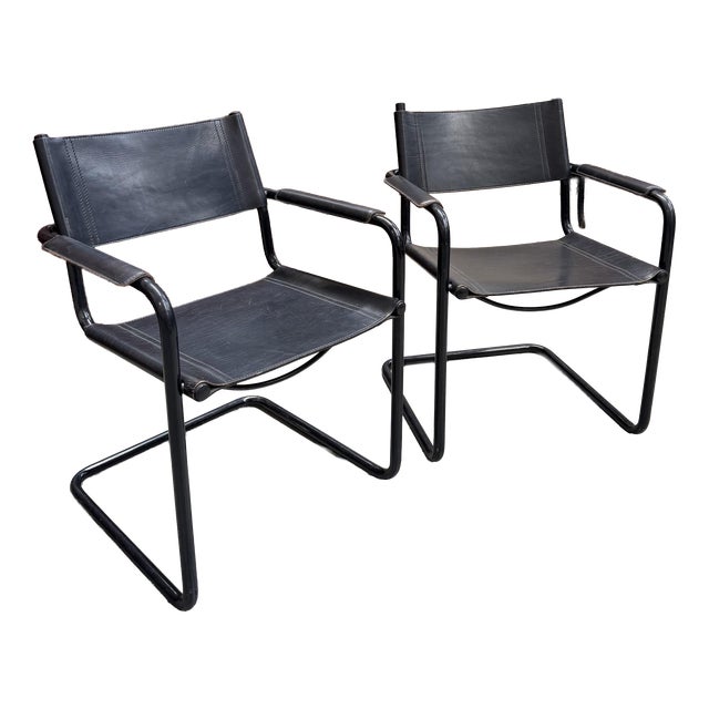 Armchairs in Leather and Metal from Matteo Grassi, Set of 2 For Sale