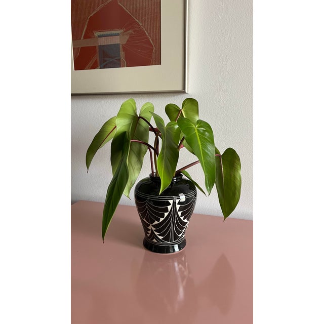 Black Curras Brothers Vase Signed 1996 Black & White Hand-Carved Art Pottery For Sale - Image 8 of 9