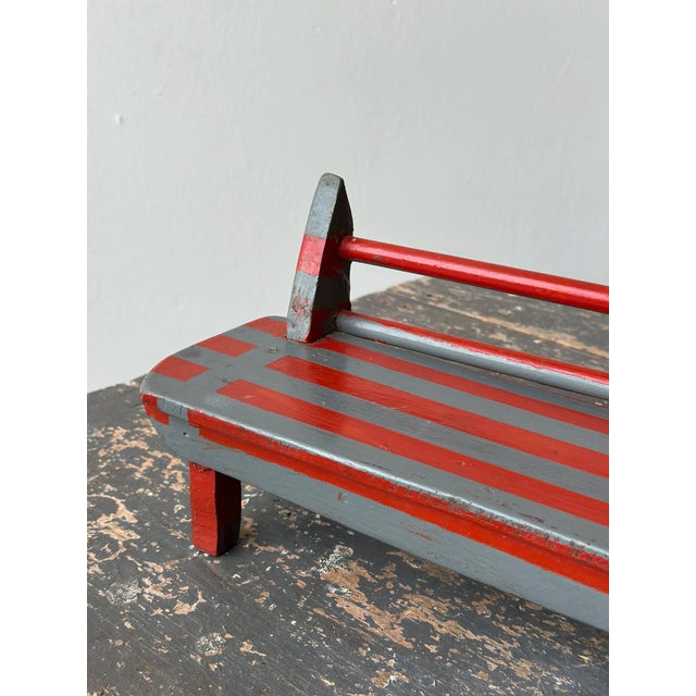 Vintage Gray + Red Painted Mini Bench, CIrca Mid-20th Century For Sale - Image 4 of 14