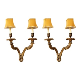 Antique Two-Light Gilt-Wood French Rococò Wall Sconces - a Pair For Sale