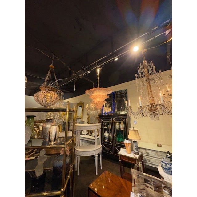Modern Modern Murano Glass and Brass "Palmette" Chandelier in Pale Pink For Sale - Image 3 of 5
