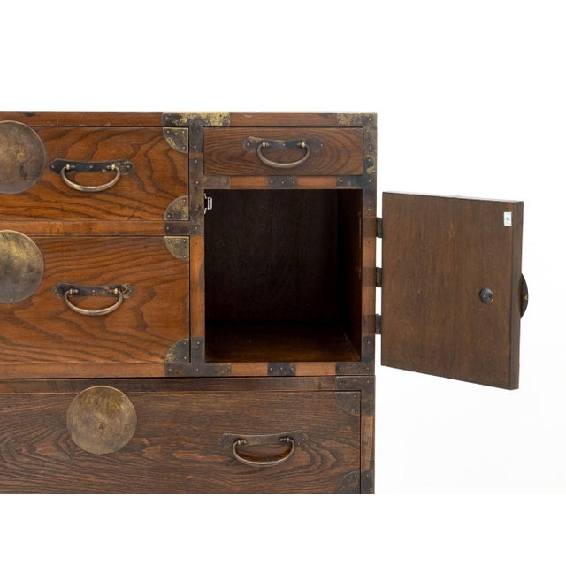 Korean Brass Mounted Three-Part Elm Tansu Chest For Sale - Image 4 of 11