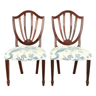 Baker Furniture Historic Charleston Federal Carved Mahogany Shield Back Side Chairs or Dining Chairs, Pair For Sale