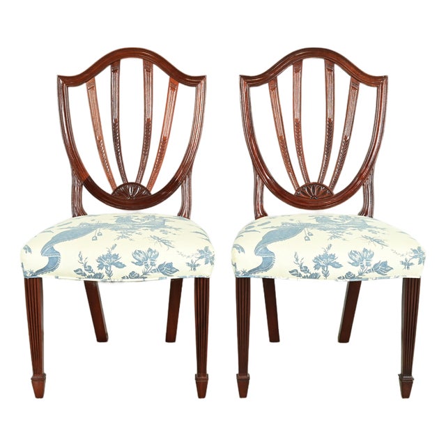 Baker Furniture Historic Charleston Federal Carved Mahogany Shield Back Side Chairs or Dining Chairs, Pair For Sale