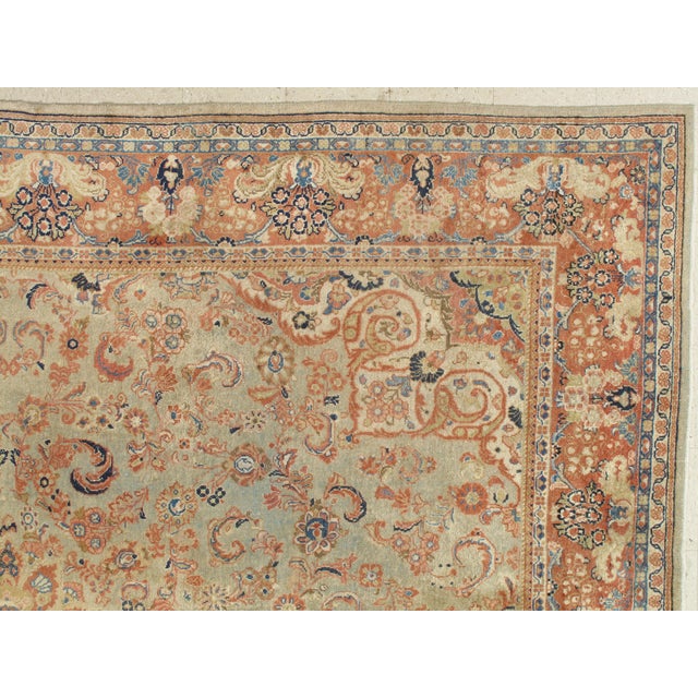 Antique Mahal Rug, Handmade Oriental Rug, Pale Green, Rust and Navy Blue For Sale - Image 13 of 18