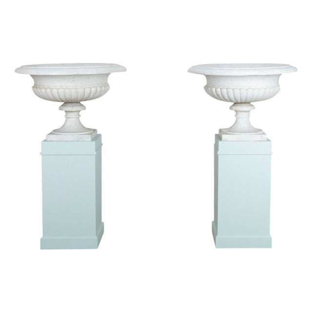 19th Century Italian Marble Tazza Urns, Set of 2 For Sale