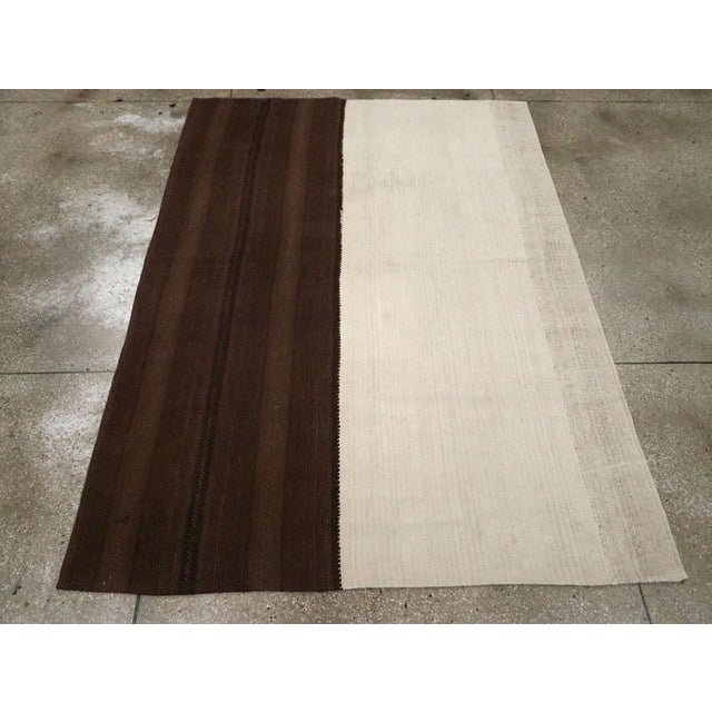 Mid 20th Century Galerie Shabab Collection Tribal Mid-20th Century Turkish Flatweave Kilim Accent Rug in Brown & Cream For Sale - Image 5 of 10