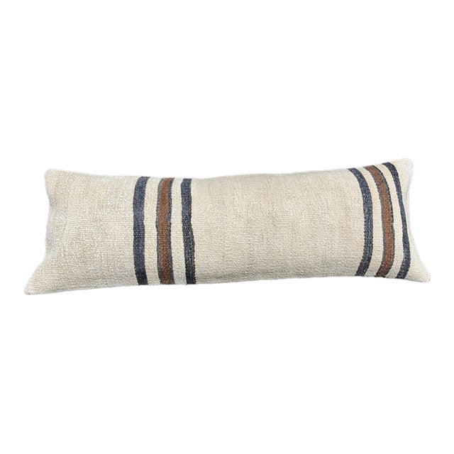 Turkish Hemp Pillow Cushion Natural Beige Black Cushion Cover 14"x40" For Sale