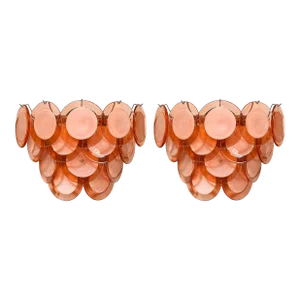 Pair of Modernist 14-Disc Sconces in Hand-Blown Murano Smoked Apricot Glass