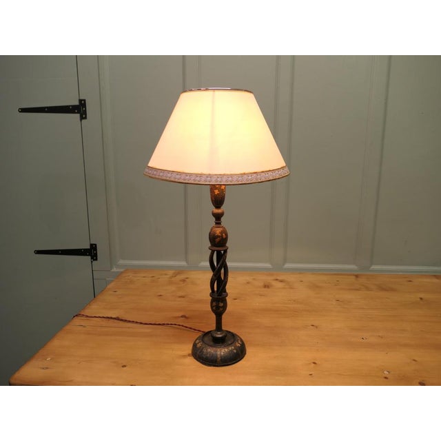 Turned and Painted Hollow Barley Twist Table Lamp, 1920 For Sale - Image 3 of 7