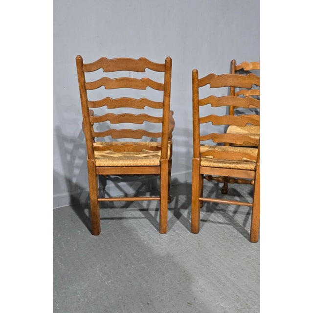 Golden Oak Ladder Back Dining Chairs, 1920, Set of 8 For Sale - Image 3 of 8