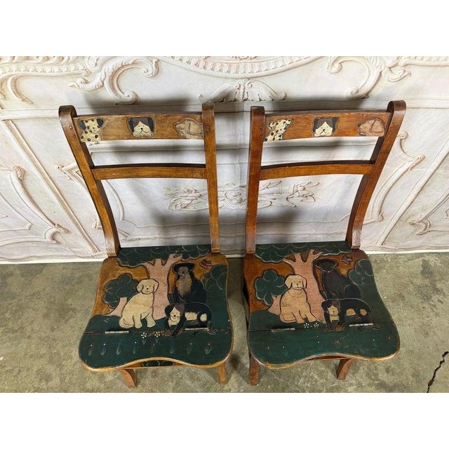 Pair of Hand-Painted Convertible Library Step Ladder Chairs With Dog Motif For Sale In Los Angeles - Image 6 of 15