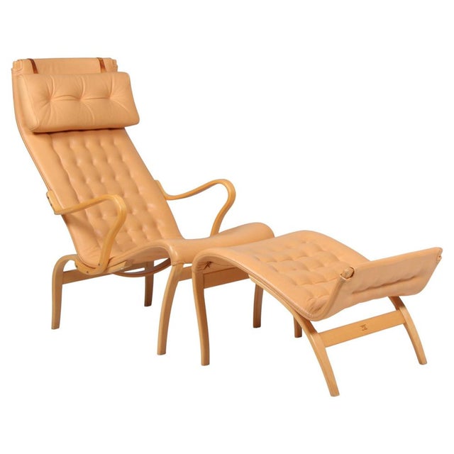 Set of Pernilla 2 Lounge Chair and Ottoman in Leather by Bruno Mathsson for Dux, 1980s For Sale - Image 11 of 11