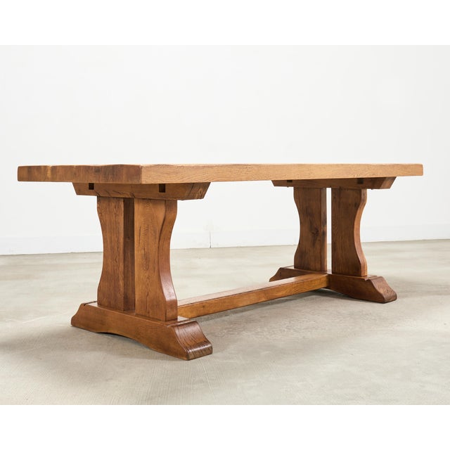 French Provincial French Provincial Oak Country Farmhouse Trestle Dining Table For Sale - Image 3 of 18