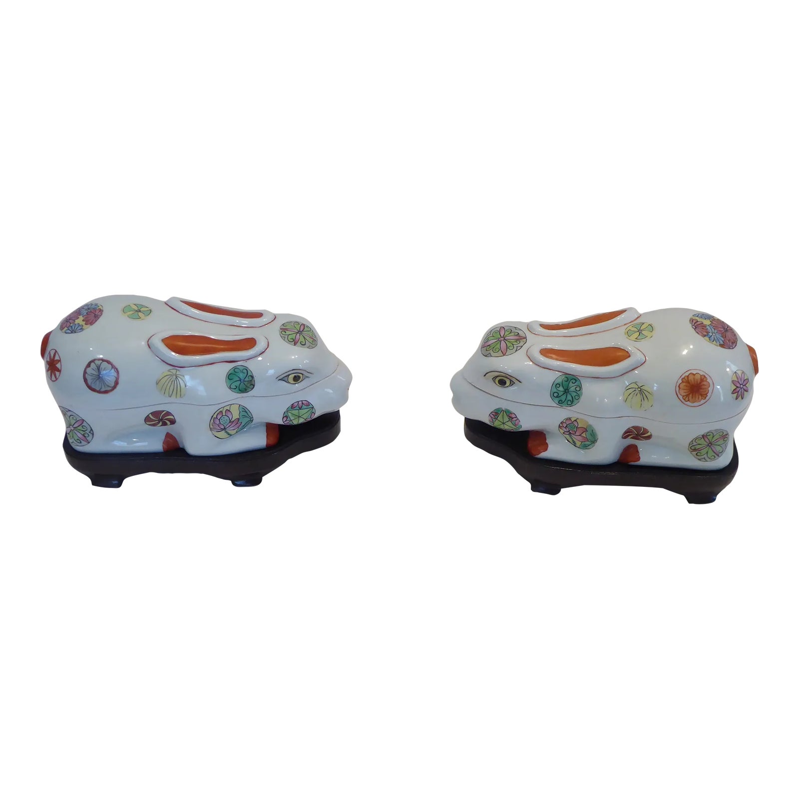 Vintage Chinese Porcelain Rabbit Tureens on Stands - a Pair | Chairish