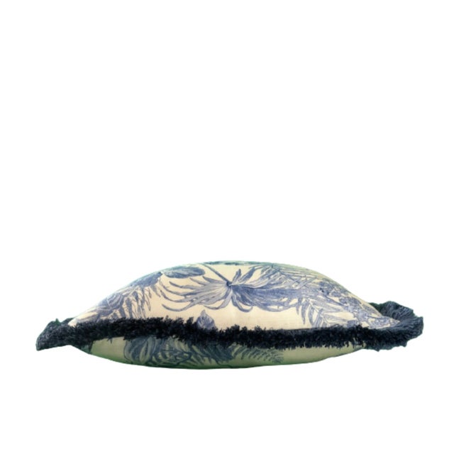 Coastal Scalamandre Tropical Toile China Blue Linen Print Square Decorative Pillow With Down Feather Insert For Sale - Image 3 of 6