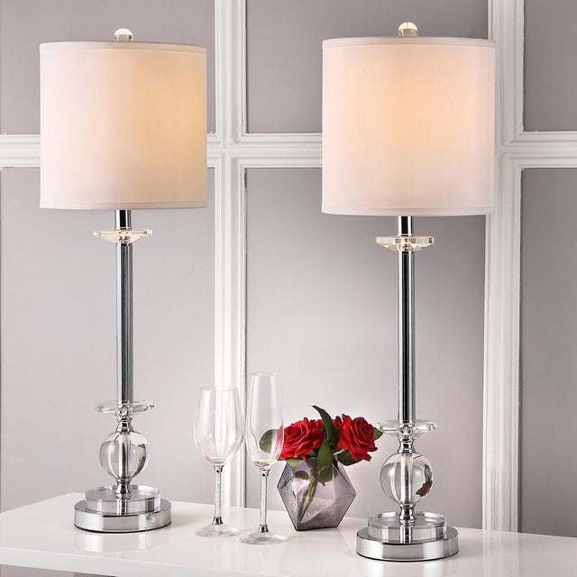 Transparent 31 Inch H Crystal Candlestick Table Lamp in Clear - a Pair For Sale - Image 8 of 9