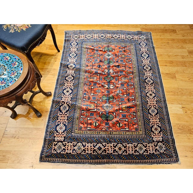 Textile Antique Caucasian Shirvan Area Rug, Handwoven Wool, Prayer Pattern, 1890s, 4' x 5' For Sale - Image 7 of 16