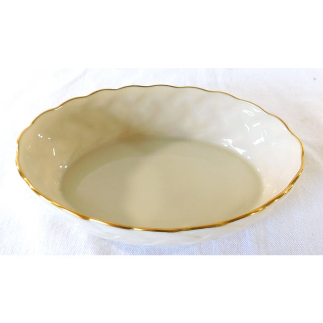 beautiful vintage Lenox Ivory porcelain and 24 karat gold trim basket weave oval serving bowl. Excellent Condition....