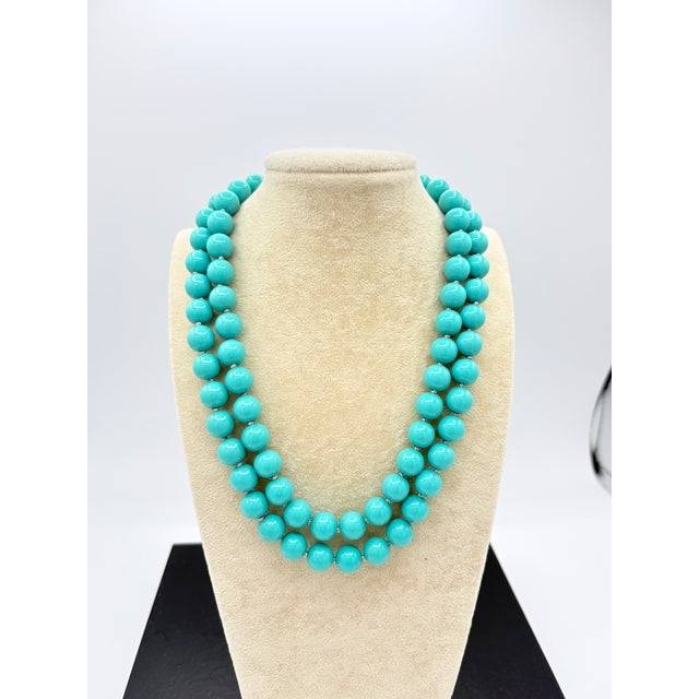Mid-Century Modern 1950s Crown Trifari Turquoise Cabochon Necklace and Convertible Brooch Pendant Set For Sale - Image 3 of 10