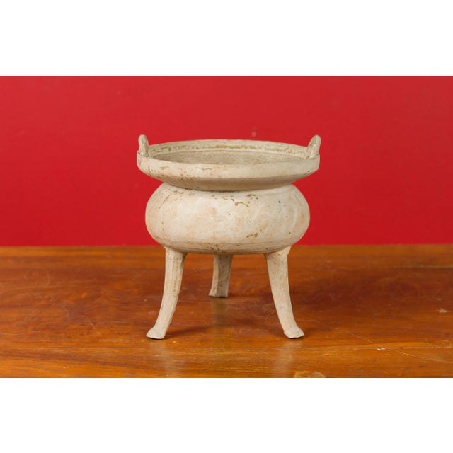 Antique White 202 BC-200 AD Chinese Han Dynasty Period Tripod Base Incense Burner For Sale - Image 8 of 13