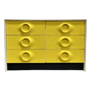 Mid Century Modern Yellow Lacquer Plastic + Wood Dresser in the Style of Raymond Loewy | Vintage Pop Art Space Age Design, C. 1970's For Sale