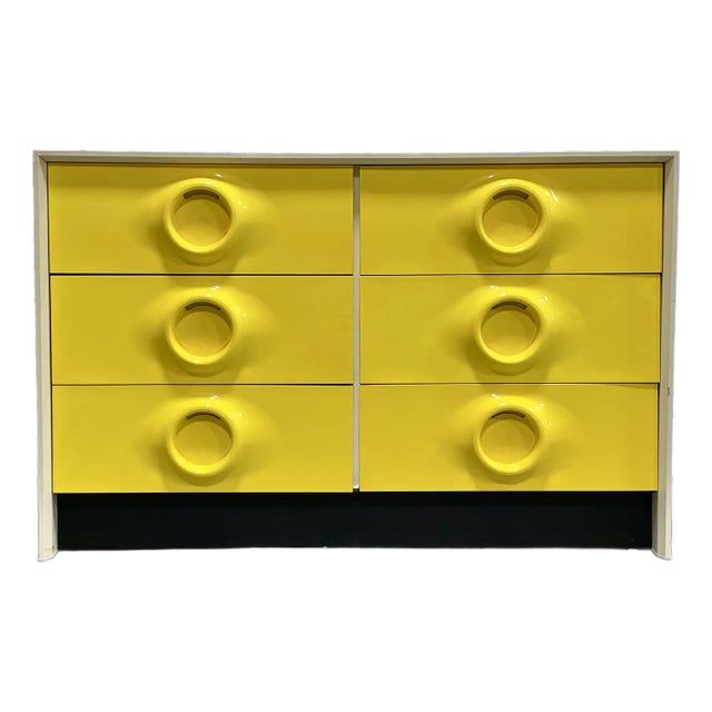 Mid Century Modern Yellow Lacquer Plastic + Wood Dresser in the Style of Raymond Loewy | Vintage Pop Art Space Age Design, C. 1970's For Sale