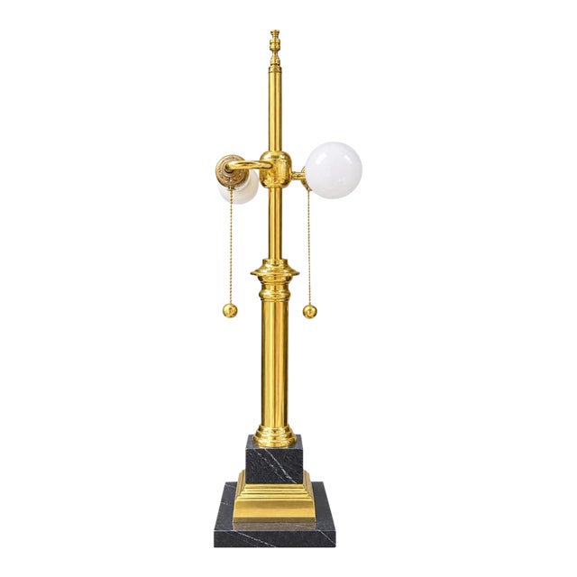 Vintage French Empire Brass & Italian Black Marble Column Table Lamp For Sale
