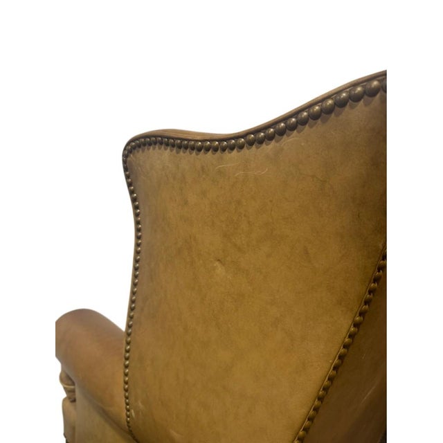 Late 20th Century Late 20th Century Pair Hancock & Moore Tufted Leather Wingback Chairs Camel For Sale - Image 5 of 9