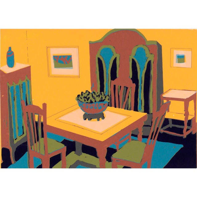 Abstract Yellow Dining Room Interior - Multi Layer Fauvist Screenprint on Archival Paper by Doris Warner For Sale - Image 3 of 7
