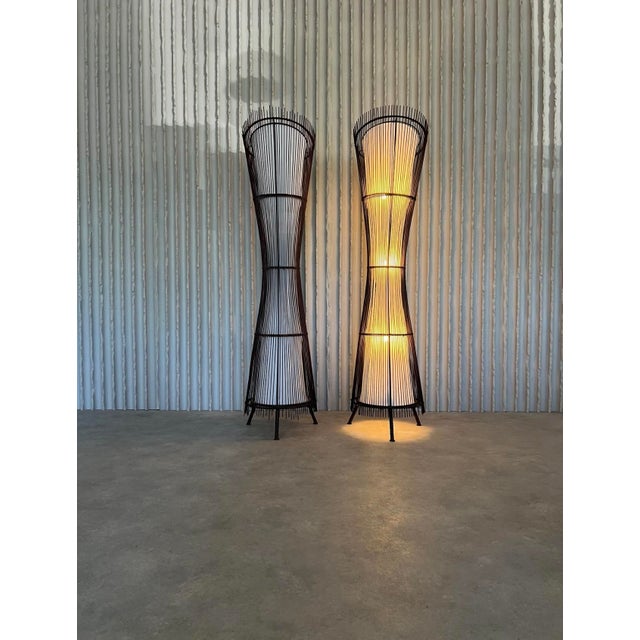 Wood French Sculptural Kobe Floor Lamps, Set of 2 For Sale - Image 7 of 11