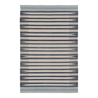 Rug & Kilim’s Indian Dhurrie Rug in Navy and Cream With Geometric Borders For Sale