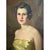 Wood Vintage Oil Portrait of Woman in Gold Dress For Sale - Image 7 of 18