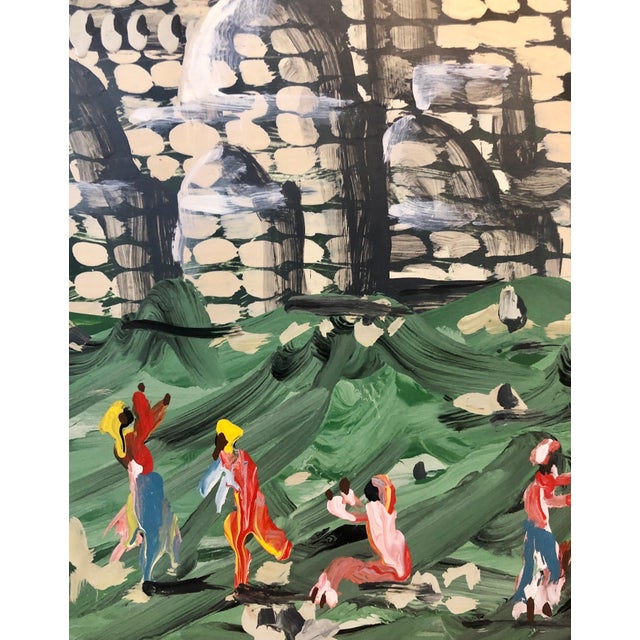 Gabriel Cohen, Large Israeli Naive Art Screen Enamel Oil Painting Jerusalem Old City Folk Art For Sale - Image 9 of 12