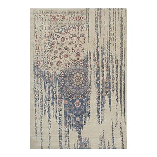 8x10 Ivory Machine Made Wool Viscose Distressed Floral Cascade Geometric Carpet For Sale