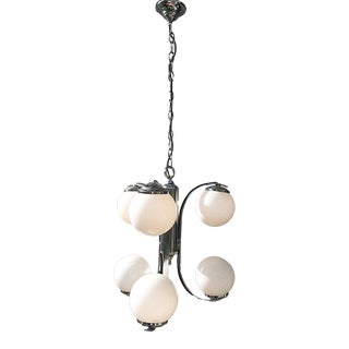 1960s Mid-Century Globe Chandelier in Chrome With White Globes For Sale