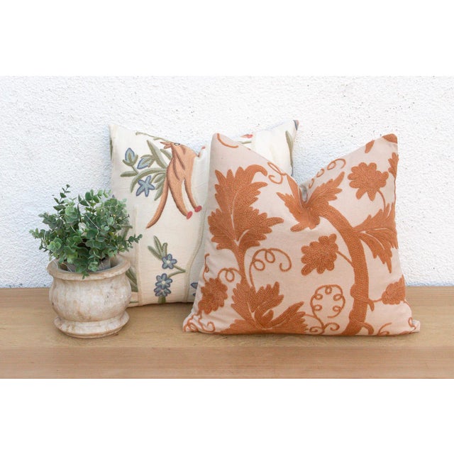 Textile Set of 2, Hand Embroidered Crewel Botanical Pillows For Sale - Image 7 of 7