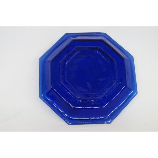 Art Deco Deep Cobalt Blue Glass Plate 8 Sided Octagonal Small Dish Geometric Style 4879b For Sale - Image 3 of 10