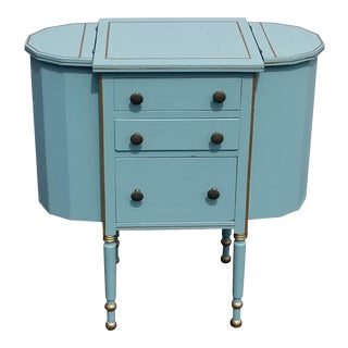 Vintage French Country Storage Cabinet Side Table W Turquoise Gold Pin Strip For Sale