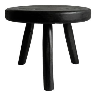1980s French Brutalist Ebonized or Black Stained Stool in the Manner of Charlotte Perriand For Sale