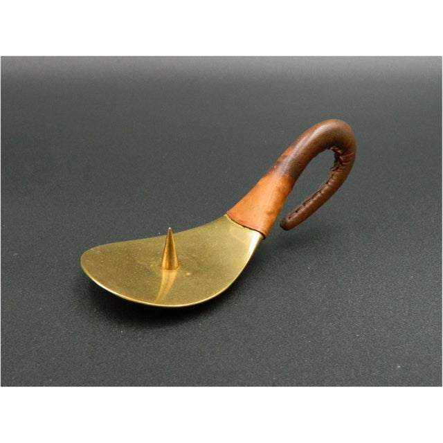Brown Brass Candleholder with Leather Handle by Carl Auböck for Werkstätte Carl Auböck For Sale - Image 8 of 11