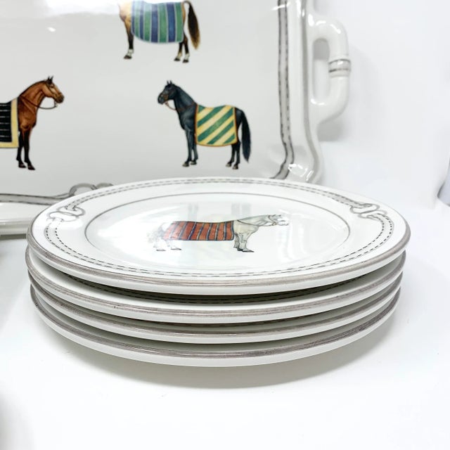 Ceramic Contemporary The Mane Lion Hand-Painted Dinner Plates - Devon Collection- Set of 4 For Sale - Image 7 of 8