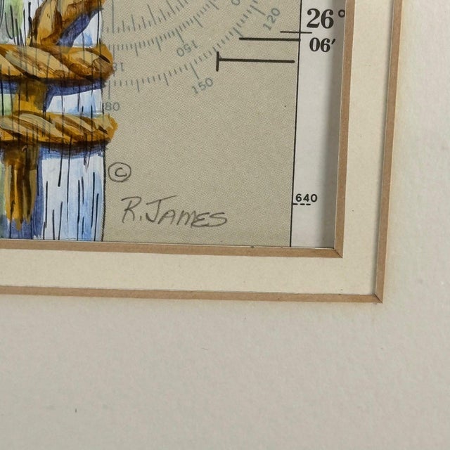 Vintage Ruth James Hand-Painted Pelican and Naples, Florida, Nautical Map Art Add a touch of coastal elegance to your home...