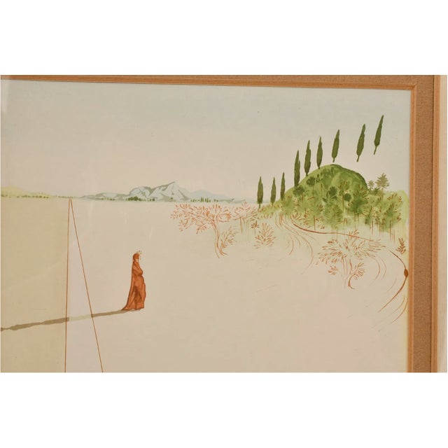An elegant color wood engraving cataloged as a work by renowned Spanish Surrealist artist Salvador Dalí (1904–1989), from...