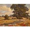 Vintage Impressionist English River Landscape Painting with Wild Red Flowers & Figures by British Artist, David Hyde. The...